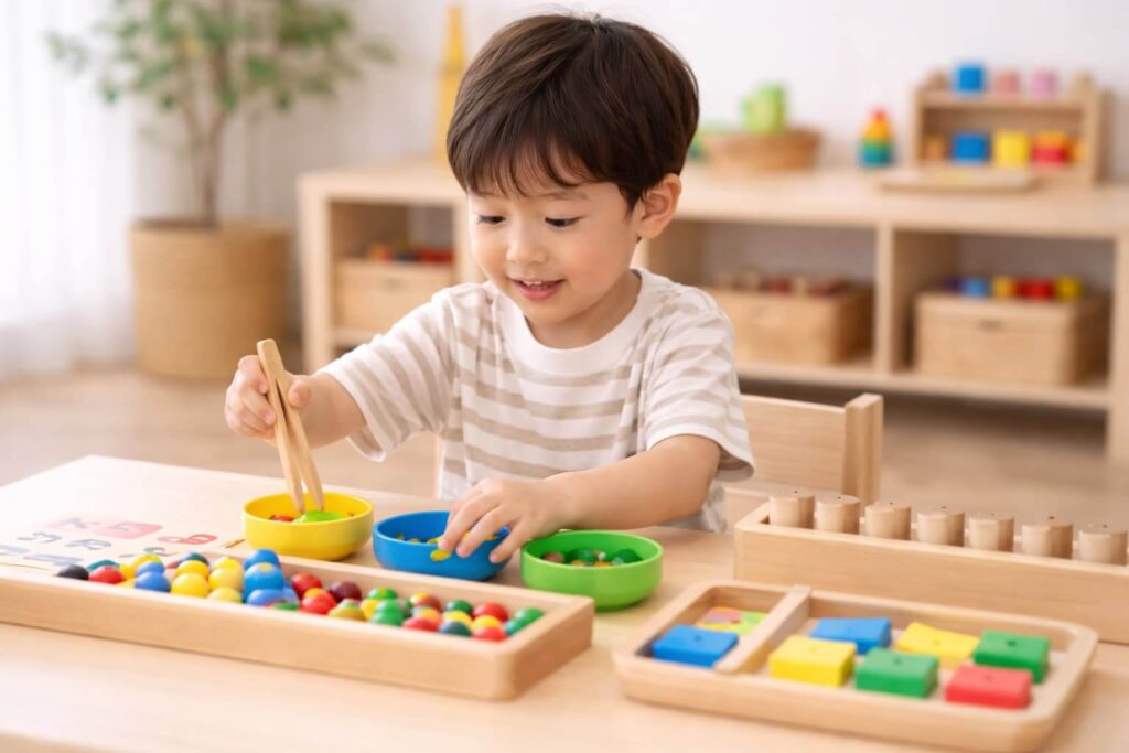 Toddler- playing- with- Montessori -toys