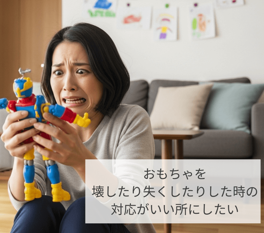 A -Japanese- mother- appears- to- be- in- a- panic- as- she- looks- at- a- toy- her- child -has- broken.