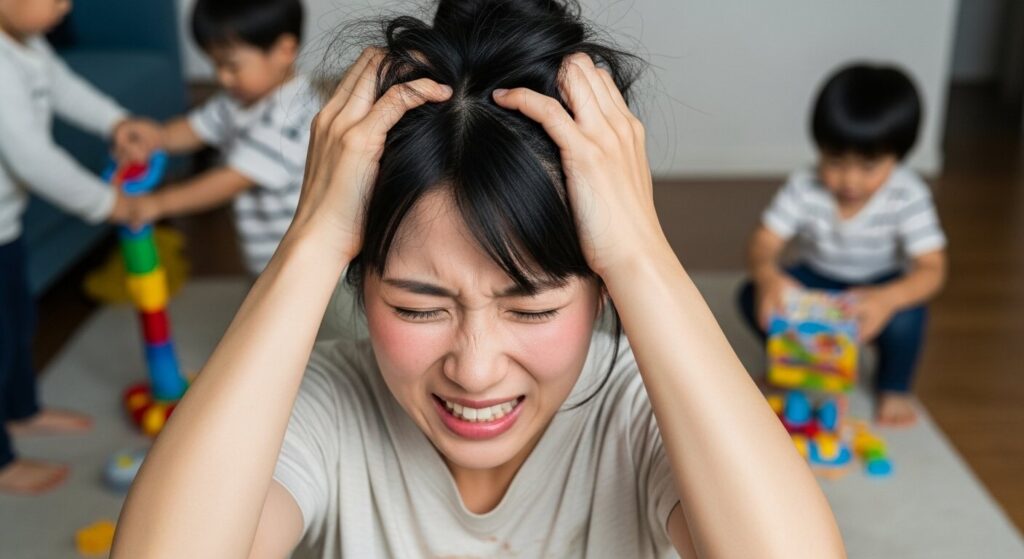 A- 30-year-old- Japanese- woman- gets- frustrated- and- angry- about- raising -her- children