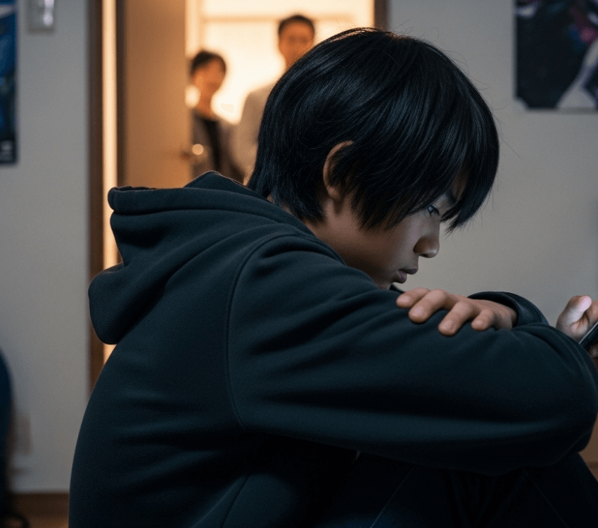 A- boy- in- his- rebellious- phase- who- doesn't- want- to- talk- to- his- parents