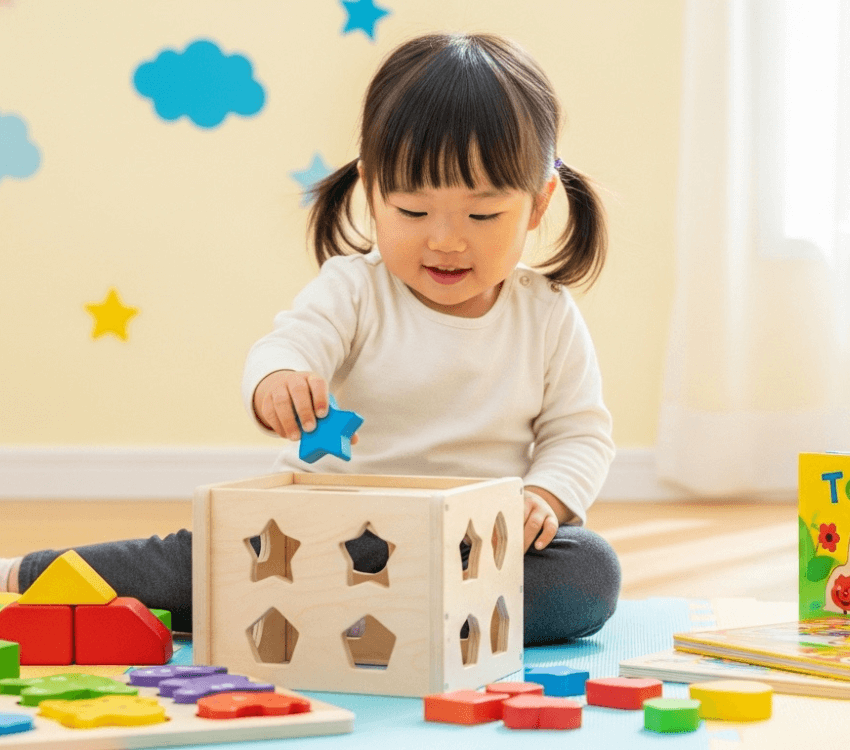 A- 2-year-old- child- playing- with- educational -toys. 